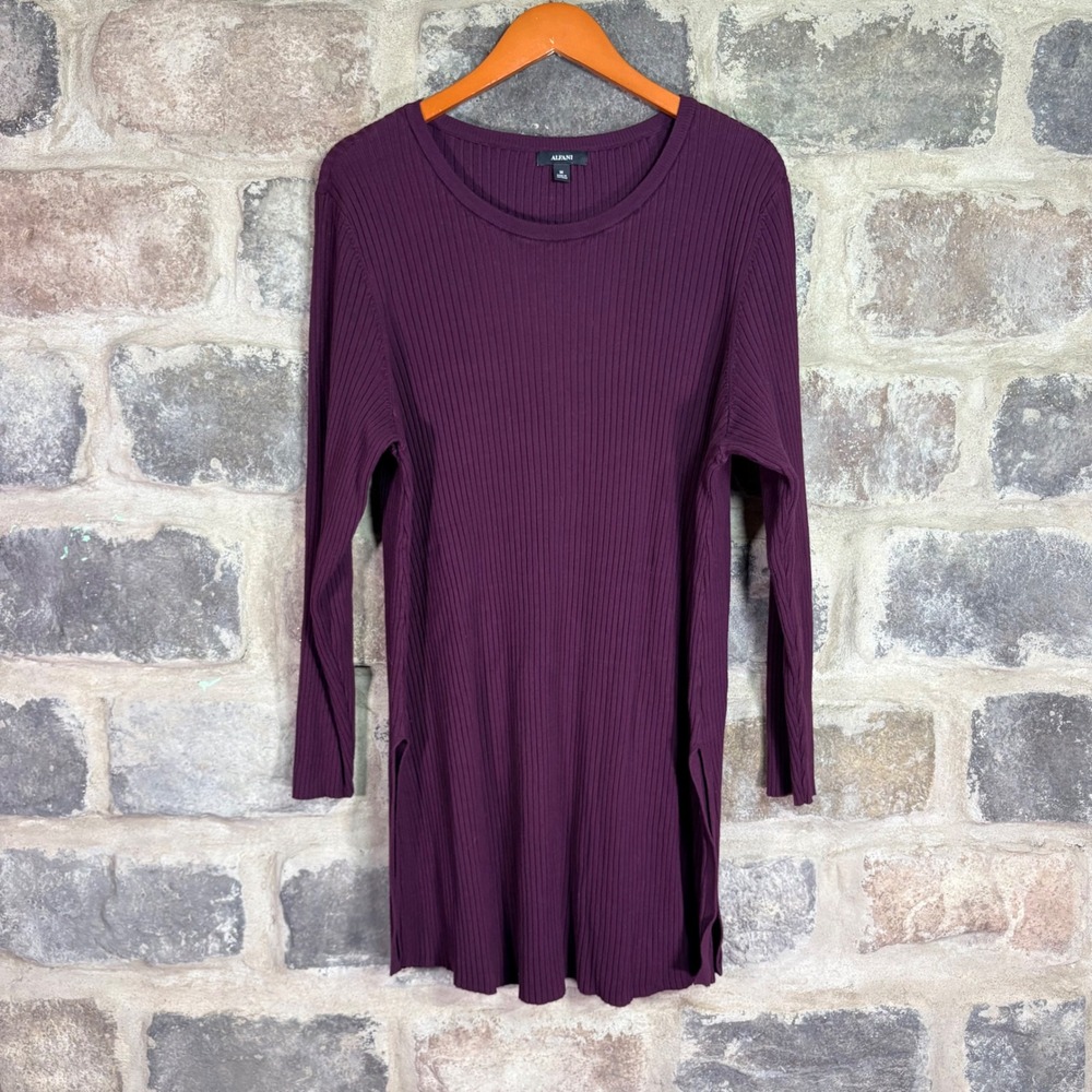 Alfani Women's 3X Plum Purple Ribbed Long Sleeve Side Slit Tunic Top Casual